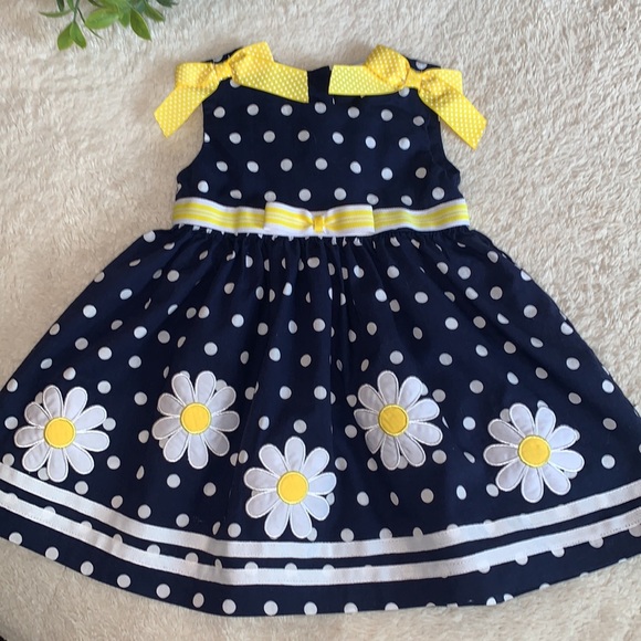 Blueberi Boulevard Polka Dot Daisy Dress EUC 18M Navy & Yellow - Picture 2 of 11